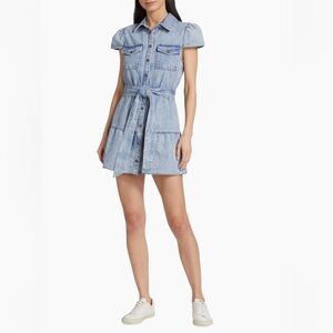 Alice + Olivia Miranda Puff Sleeve Denim Mini Dress in Rockstar Blue Size 12 NWT